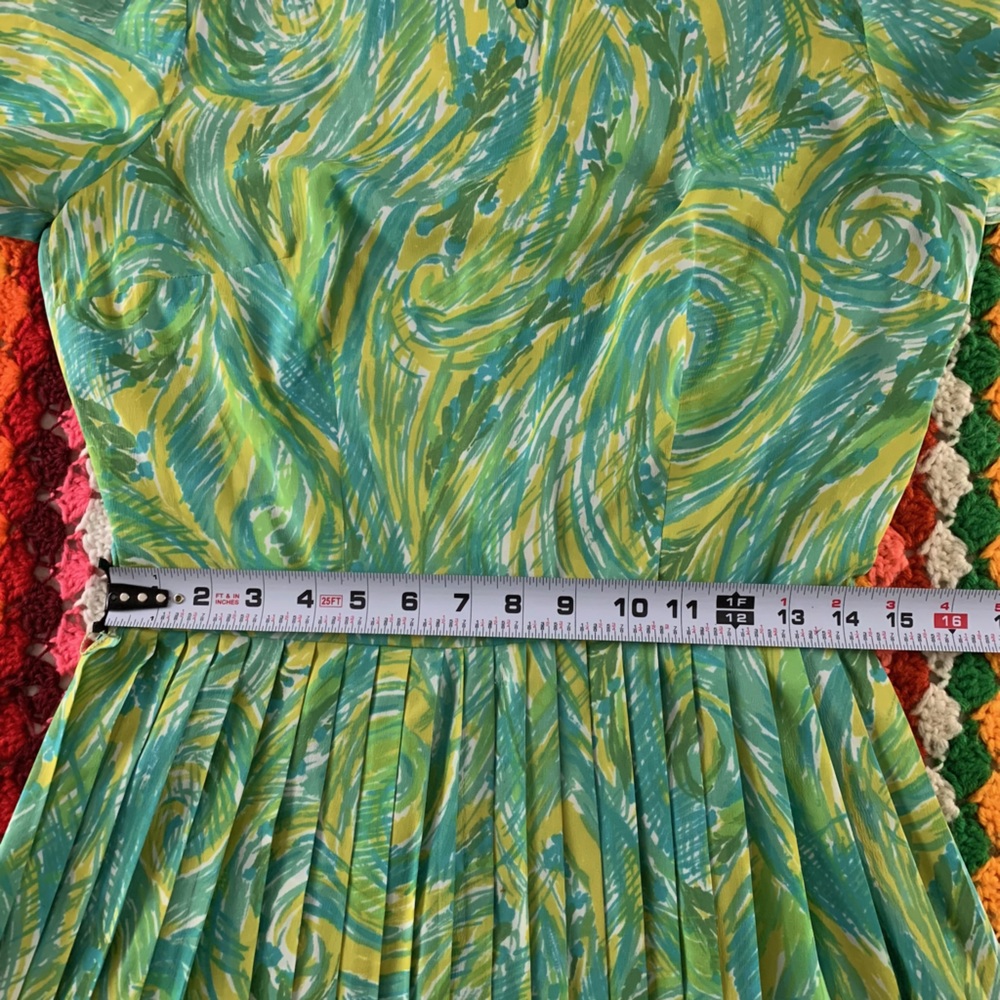 Vintage Make Mine McKettrick Pleated A-Line Van Gogh High Neck Short Sle… - Picture 5 of 11